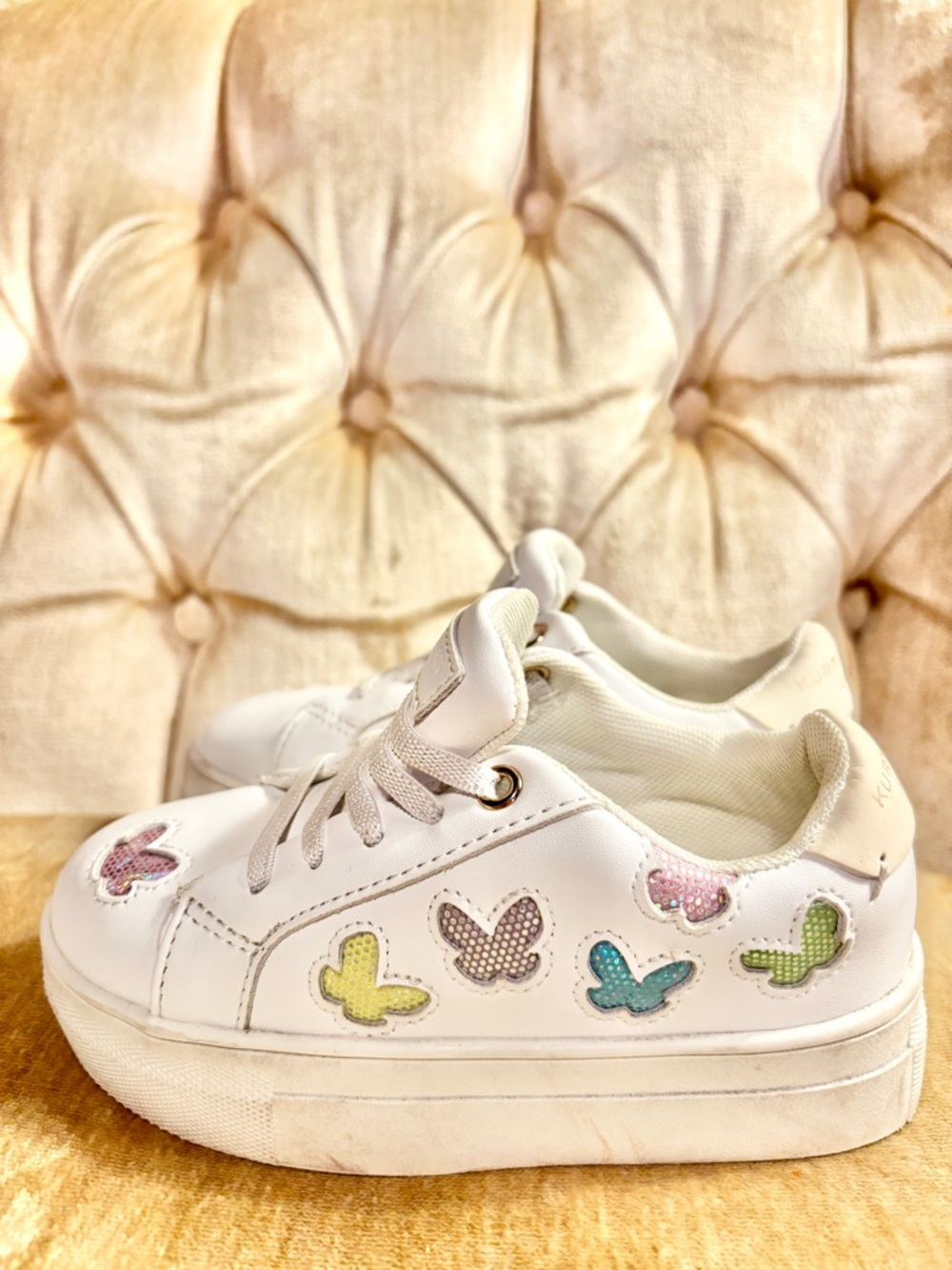 Kurt Geiger London Girls Butterfly Sneakers Size 9 White Rainbow Shoes